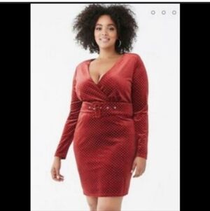 NWT Forever 21 Women's Burgundy Gold Studded Velvet Dress Size 2x